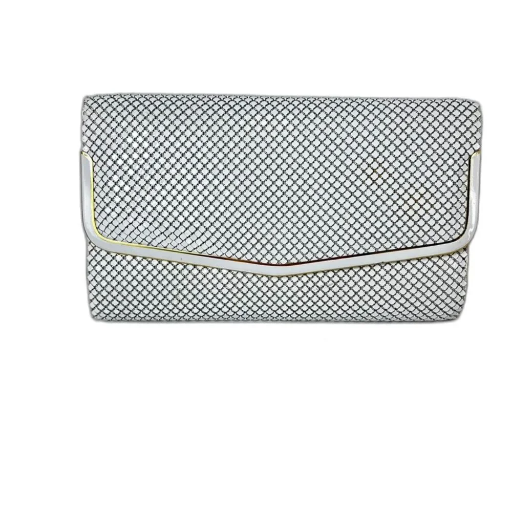 Vintage 90s White Mesh Chain Strap Shoulder Bag Clutch Handbag
